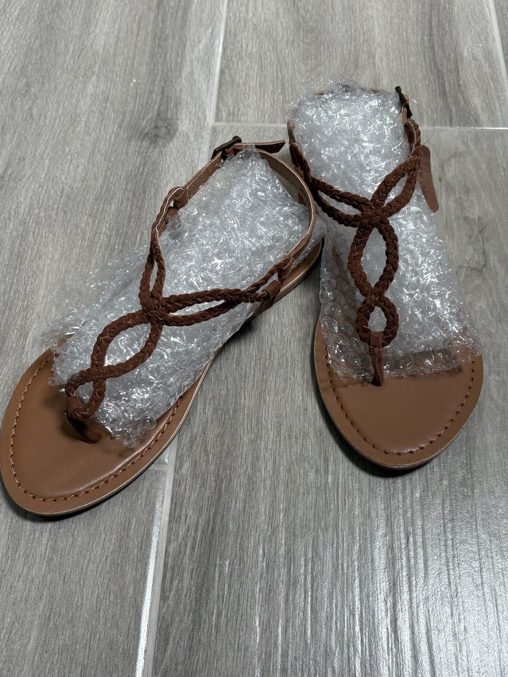 Brown Braided Boho Suede T-Strap Sandals, Women’s Size 36 (5.5) NWT